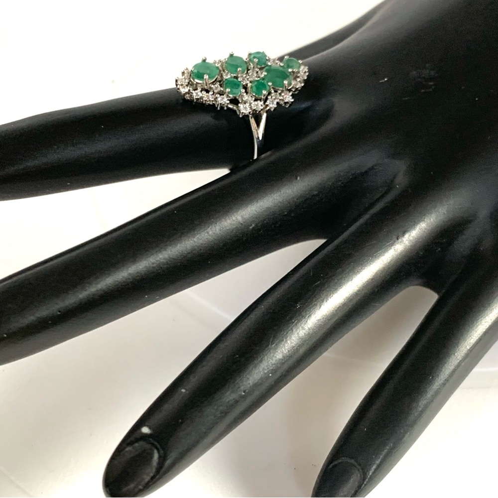 STERLING SILVER 925 GENUINE EMERALD AND CUBIC ZIRCONIA COCKTAIL RING (7) - Picture 12 of 16